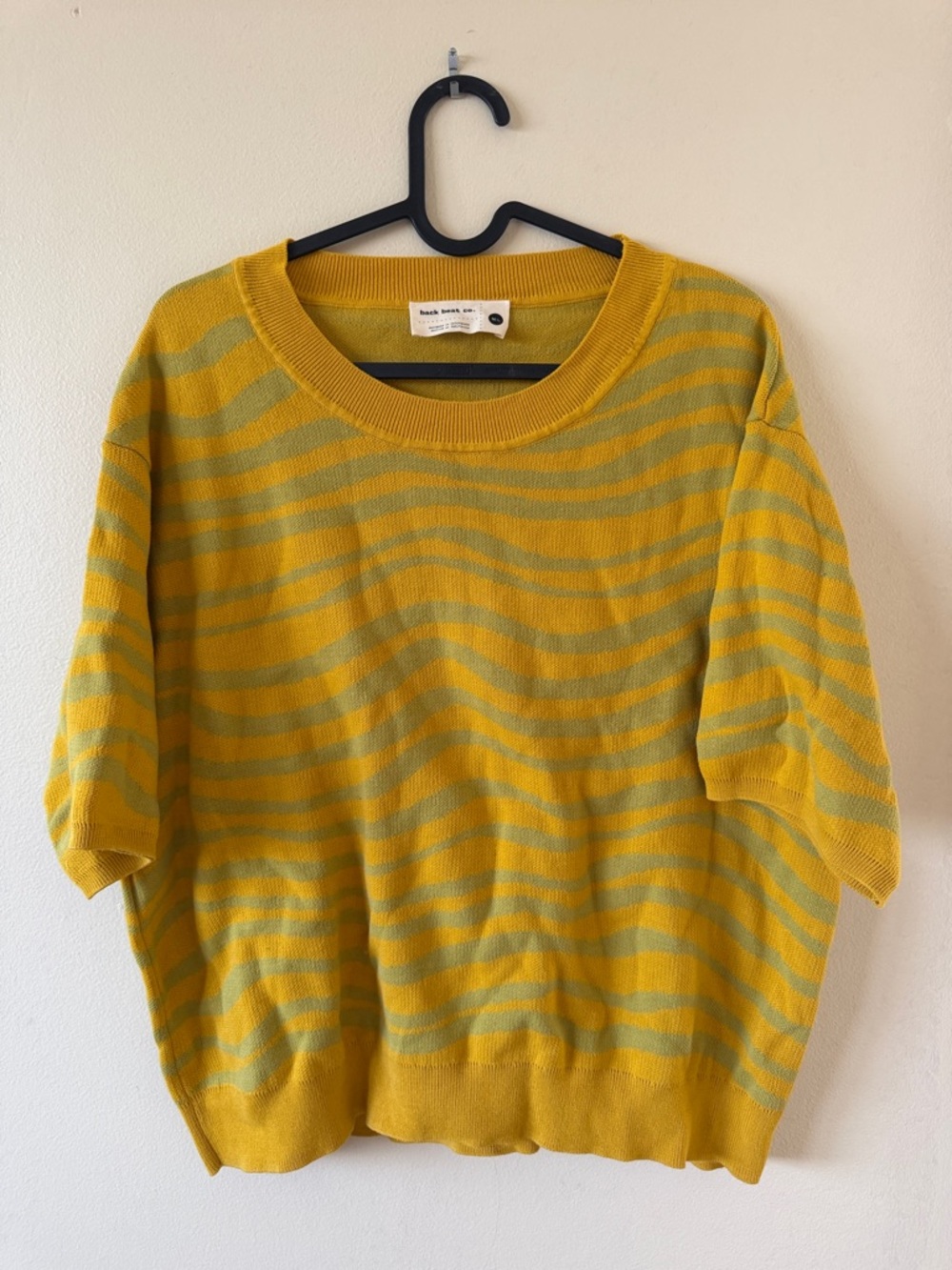 Back Beat Co. Yellow and Olive Striped Short-Sleeve Sweater